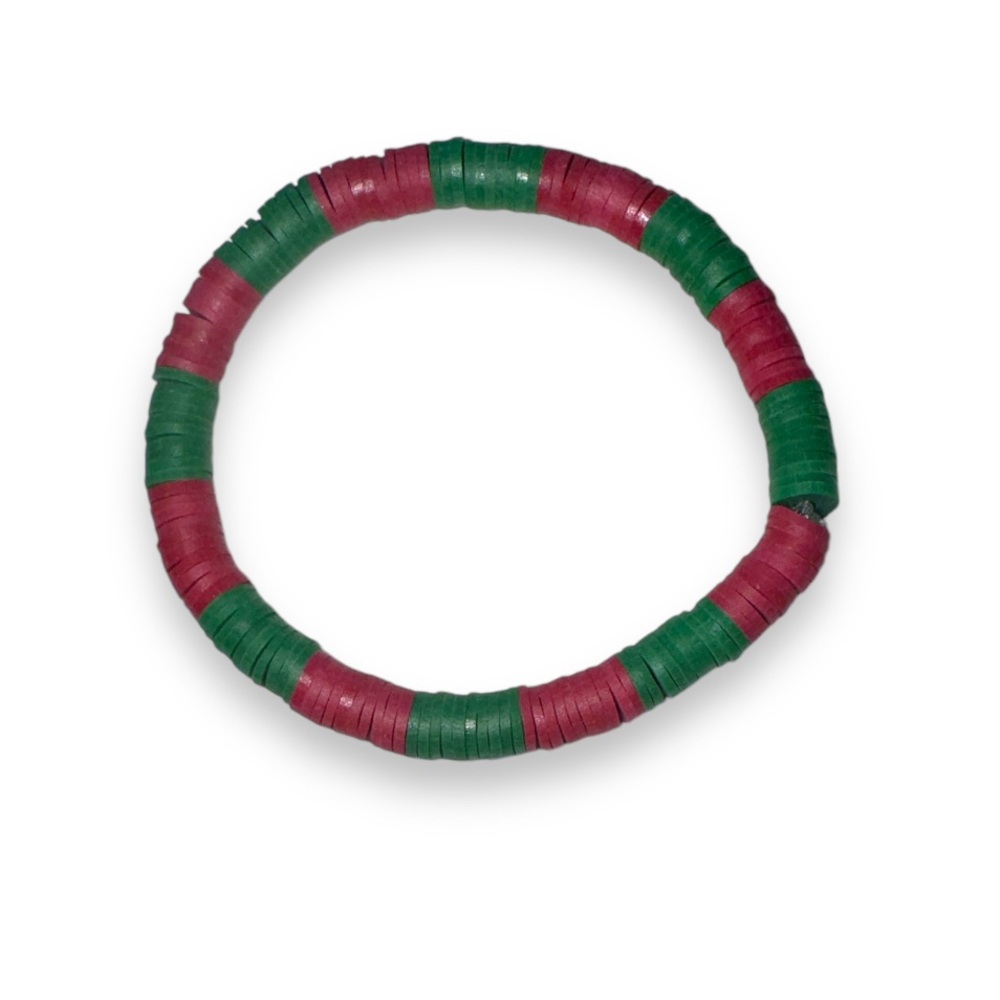3 FOR $10 HANDCRAFTED Burgundy & Forest Green Clay Beaded Bracelet